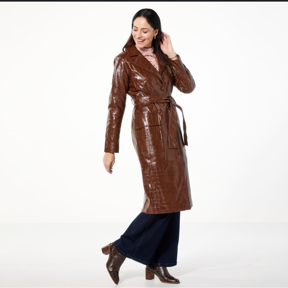 G by Giuliana‎ Black Label Croco-Embossed Faux Leather Trench Coat - 877-786 NWT